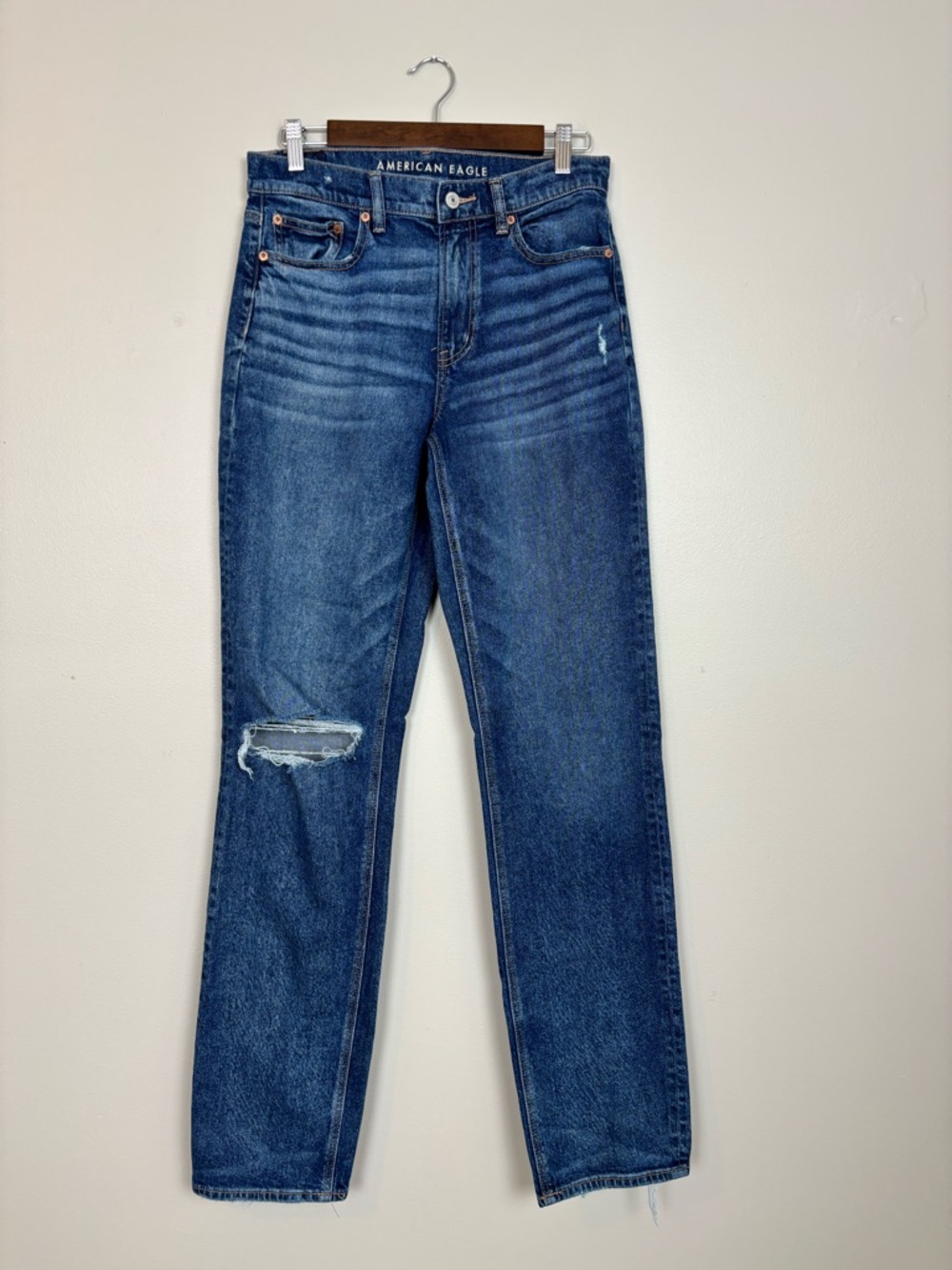 American Eagle Outfitters Super High Rise Straight Jeans Womens 6 X-Long in Blue